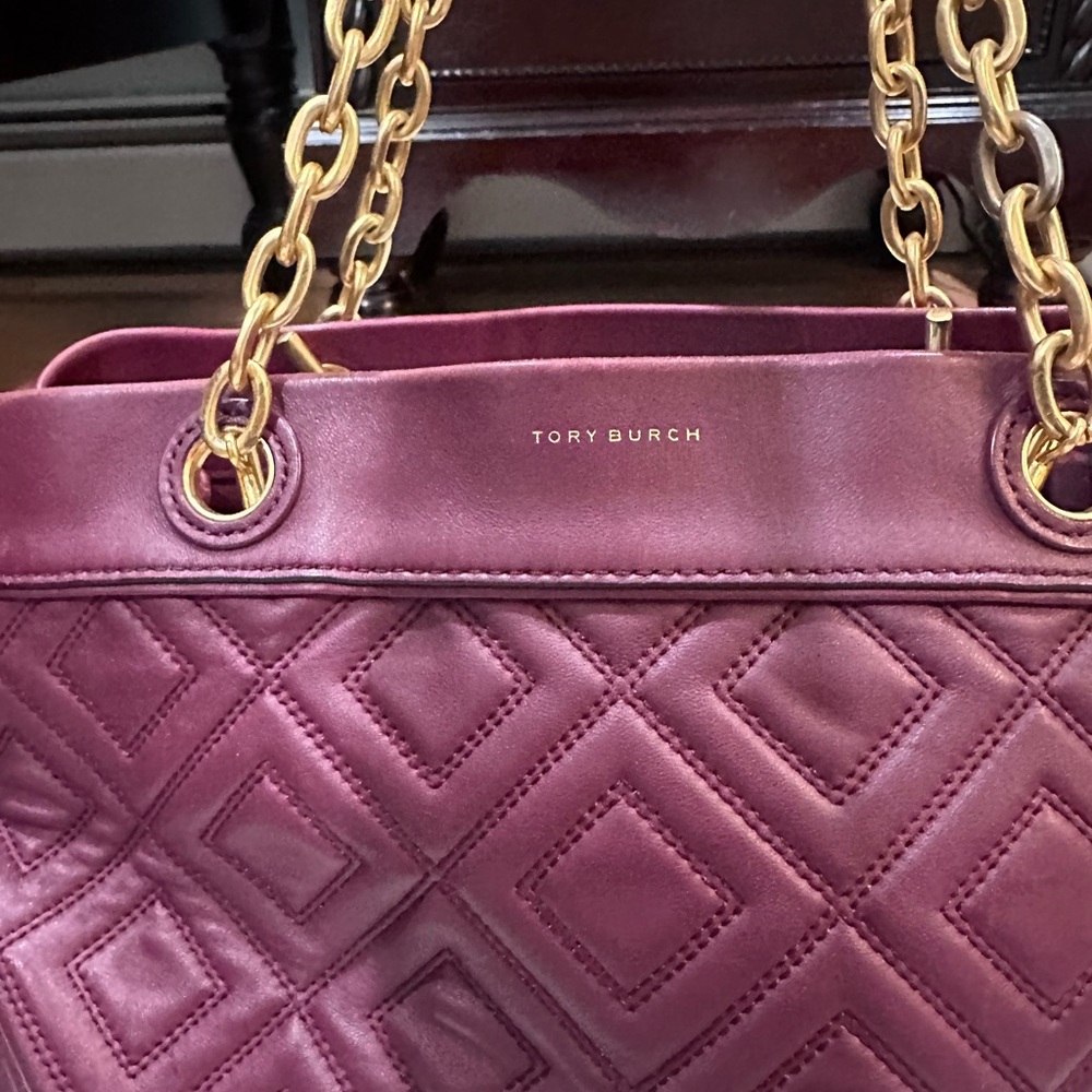 Tory Burch burgundy Fleming leather quilted shoulder bag